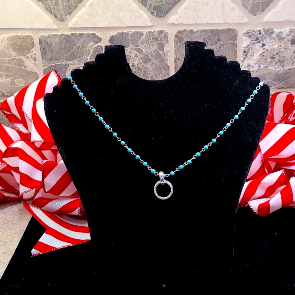Blue / silver necklace with Pendant ring